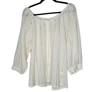 Joie L Cream Eyelet Balloon Sleeve Top Cottagecore Boho Western Coastal Beach